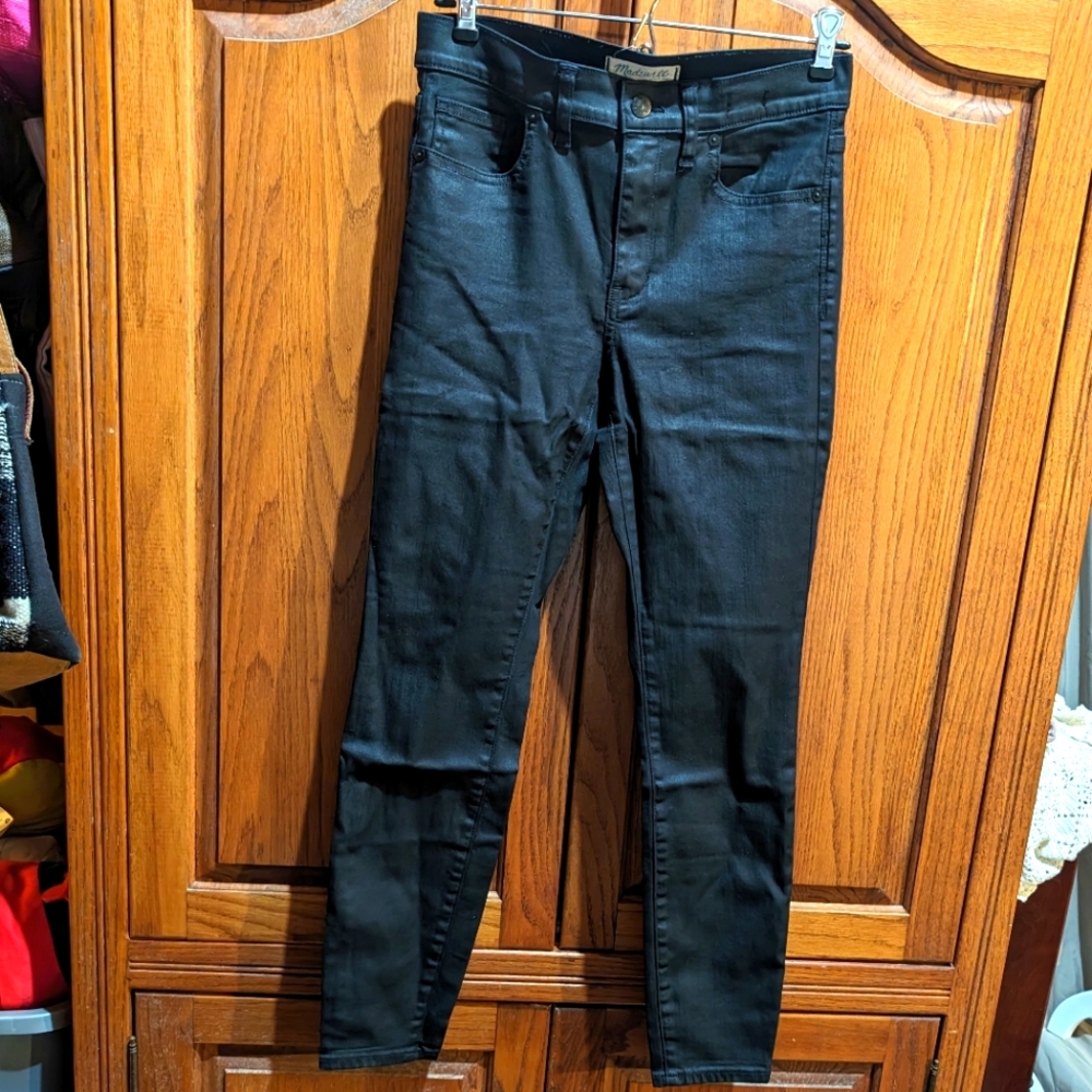 Madewell High Riser Skinny 27 black jeans waxed‎ denim finish